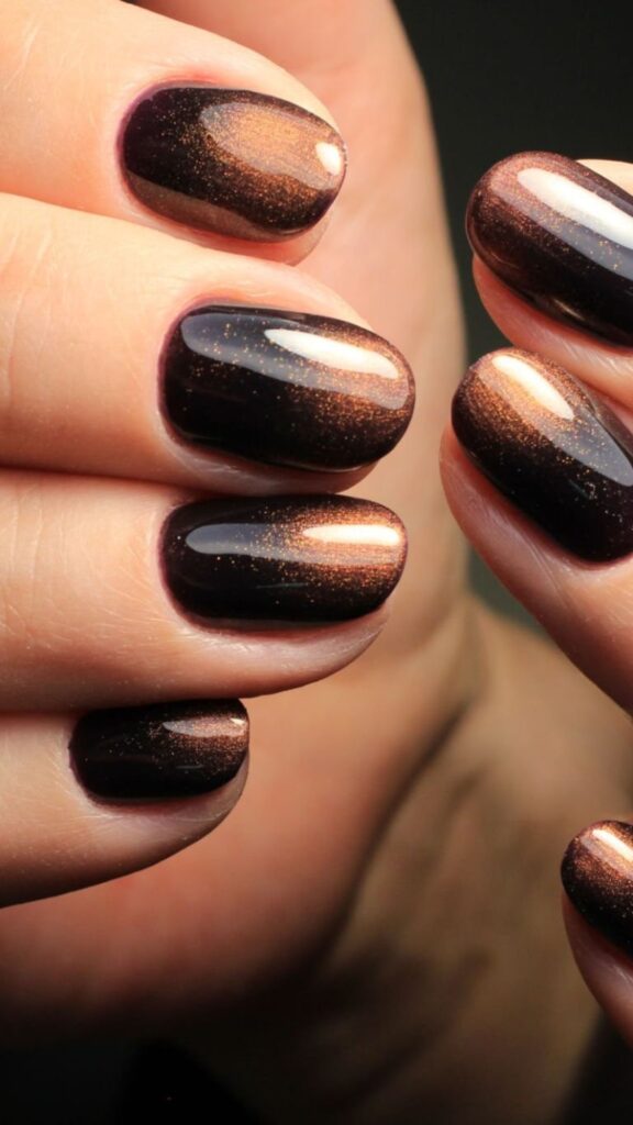 Mocha Brown Cat Eye Nails